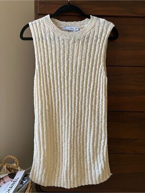 Mango Beige Ribbed Knit Crewneck Sweater